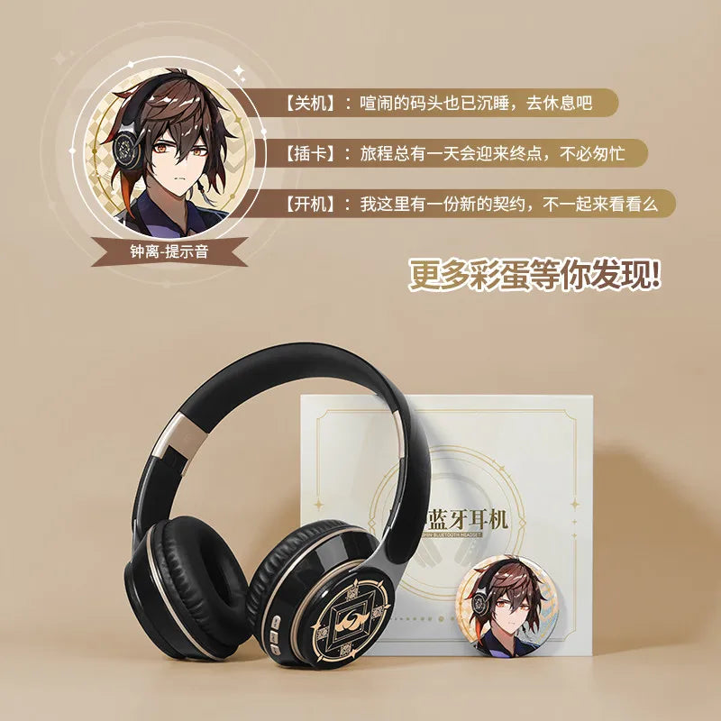 Anime Over-Ear Bluetooth Wireless Headphones Alhaitham Xiao Umbrella-Handle Wanderer Venti Notification Sound Headphones