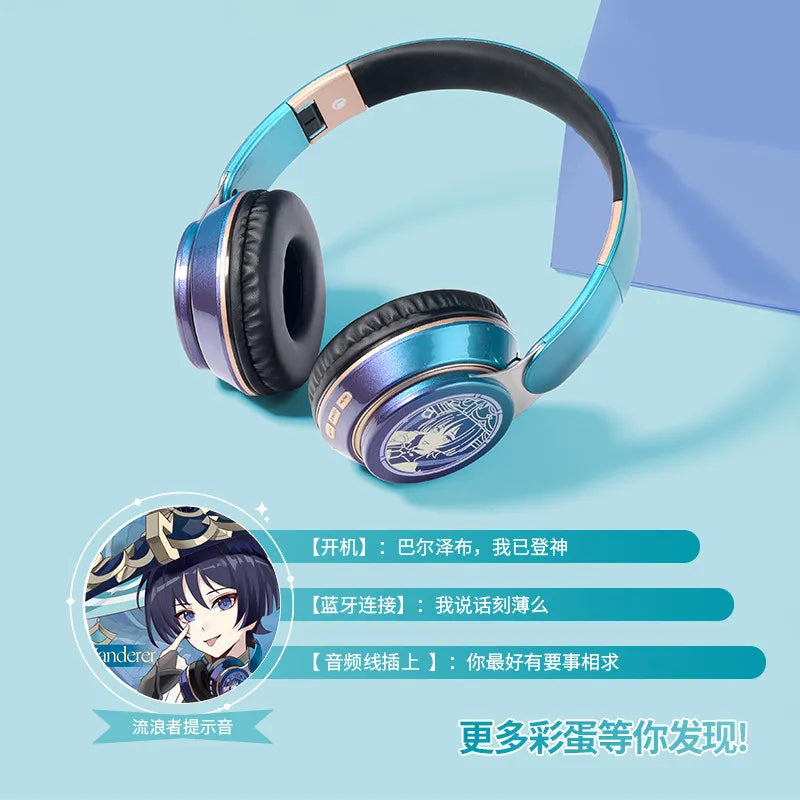 Anime Over-Ear Bluetooth Wireless Headphones Alhaitham Xiao Umbrella-Handle Wanderer Venti Notification Sound Headphones