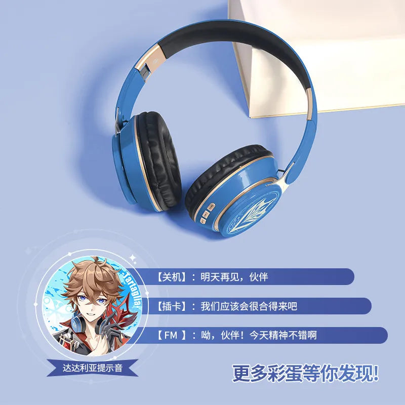 Anime Over-Ear Bluetooth Wireless Headphones Alhaitham Xiao Umbrella-Handle Wanderer Venti Notification Sound Headphones