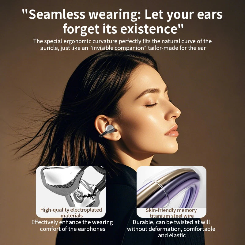 Q108 AI translation Ear Clip Wireless Earphones Bluetooth 6.1 Open-Ear Headphones Clip-On Sports Earbuds IPX5 Waterproof AI-Bass