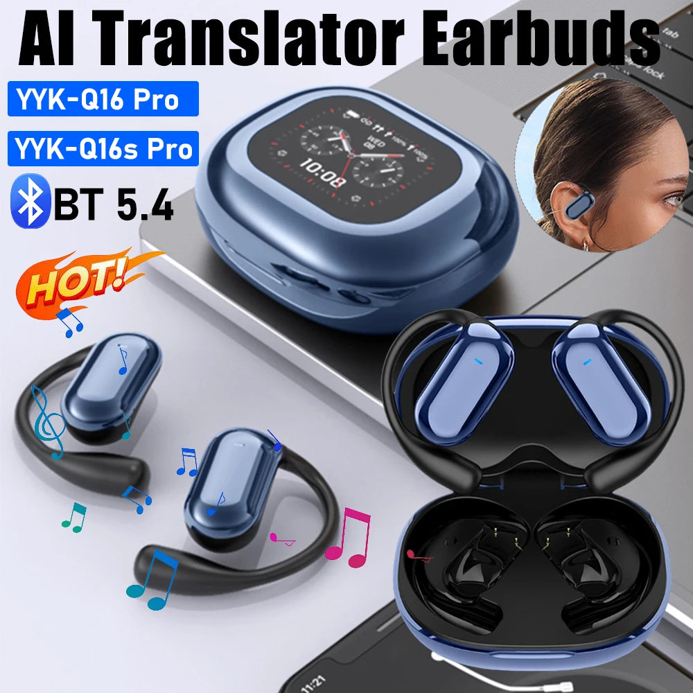 Q16S AI Translation Real Time Translator Earbuds 140 Languages & Accents Bluetooth 5.4 Translating Earphones Waterproof IPX5