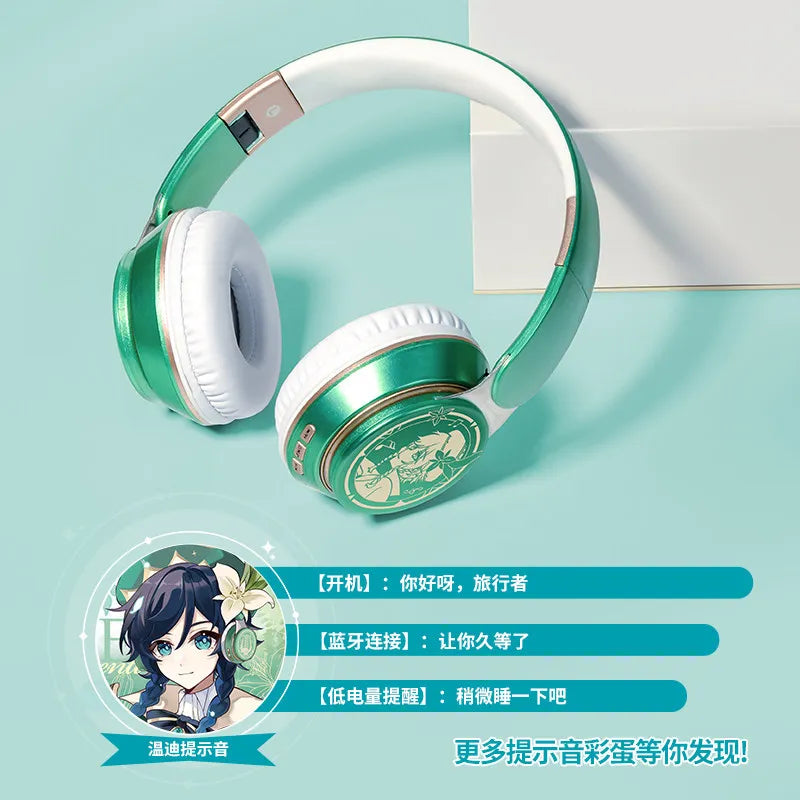Anime Over-Ear Bluetooth Wireless Headphones Alhaitham Xiao Umbrella-Handle Wanderer Venti Notification Sound Headphones