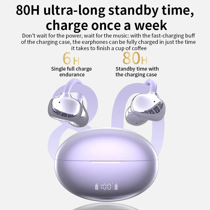 Q108 AI translation Ear Clip Wireless Earphones Bluetooth 6.1 Open-Ear Headphones Clip-On Sports Earbuds IPX5 Waterproof AI-Bass